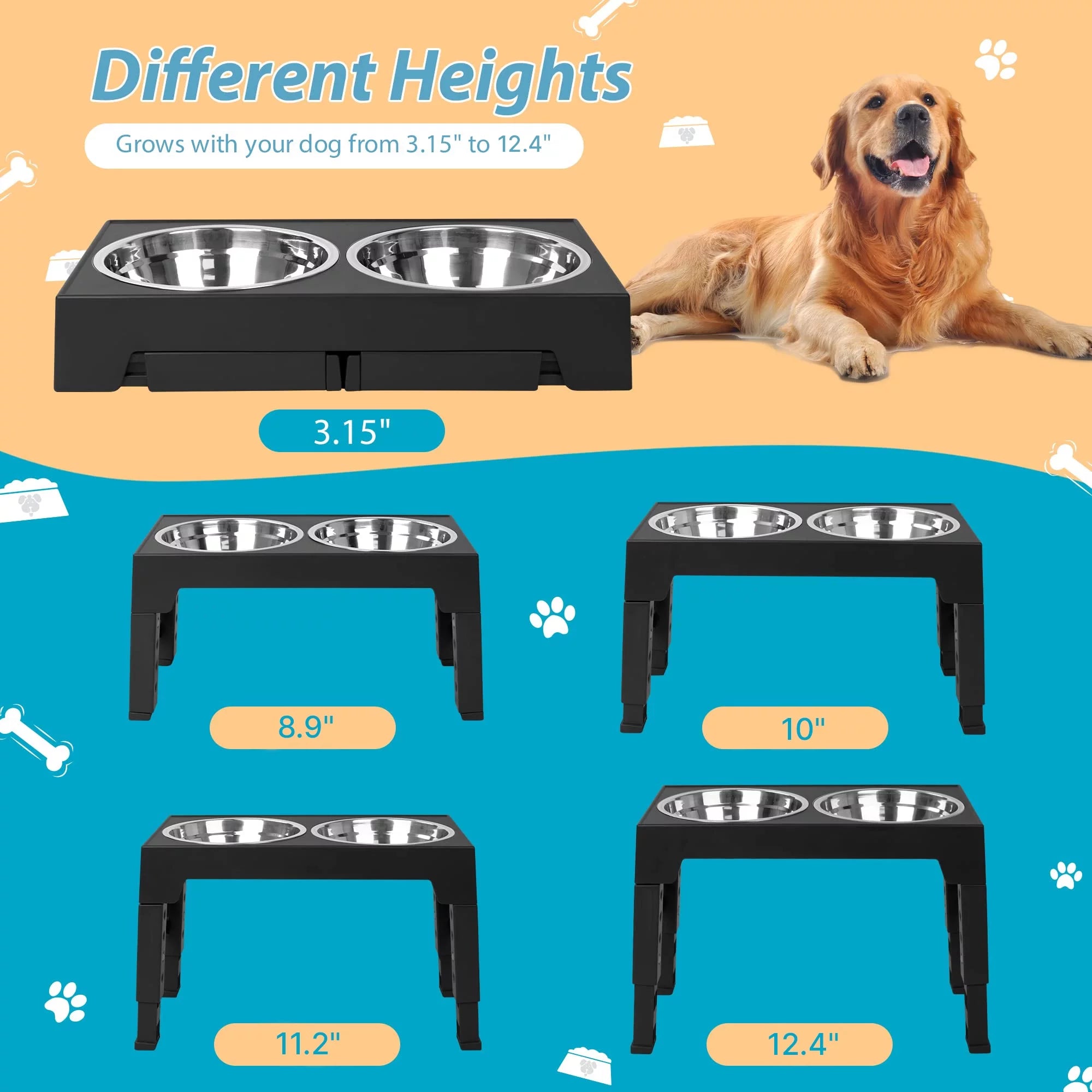 Elevated Dog Bowl Stands w/ Stainless Steel Dishes