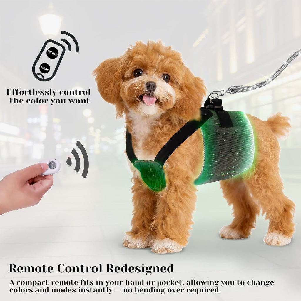 Light Up Fiber Optic Dog Harness with  Remote Control for Small Dogs/ Cats