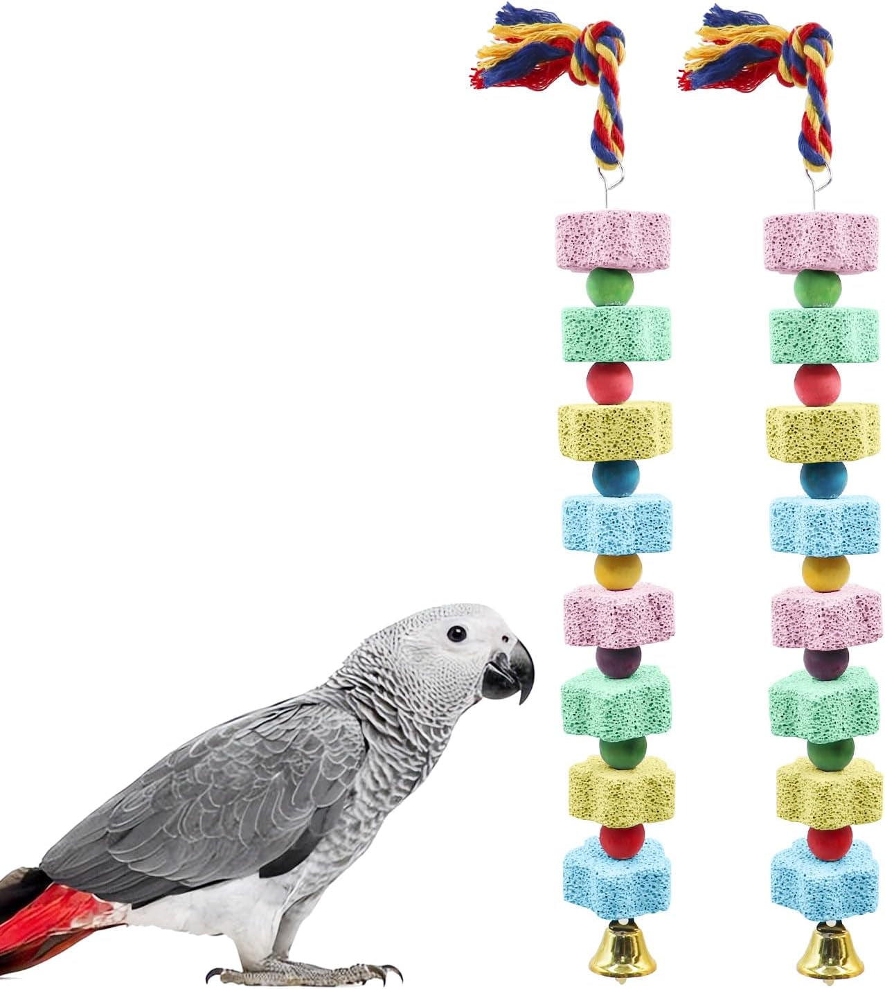 Calcium Block, Beak Grinding with Bell Bird Toy