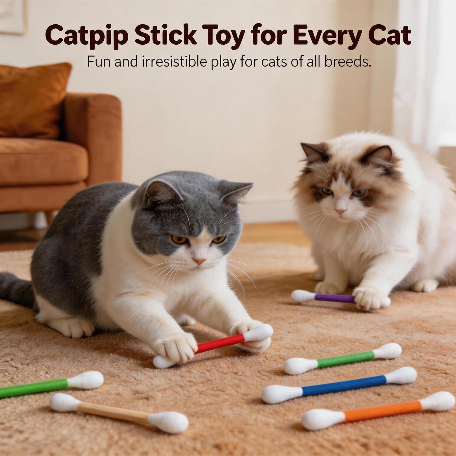 6Pack Cotton Swabs Cat Toys With Catnip