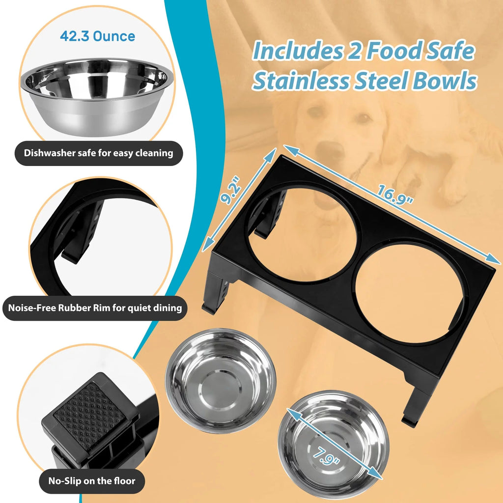 Elevated Dog Bowl Stands w/ Stainless Steel Dishes
