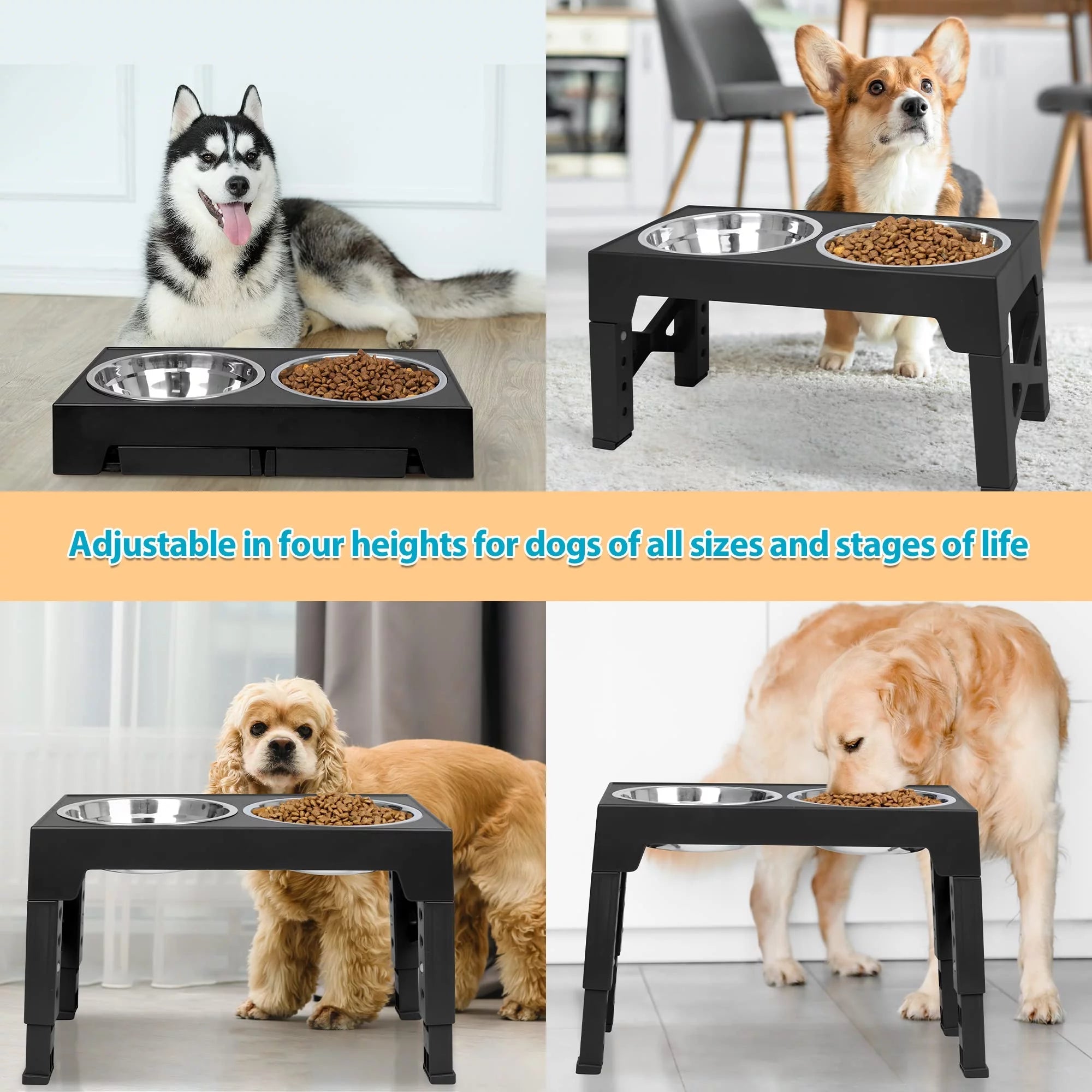 Elevated Dog Bowl Stands w/ Stainless Steel Dishes