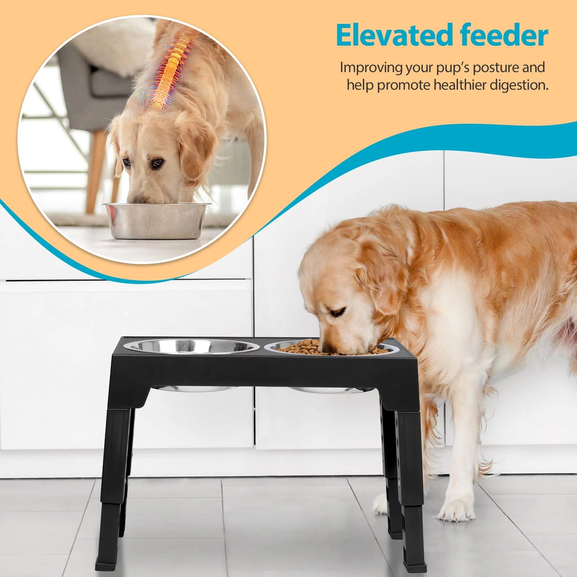 Elevated Dog Bowl Stands w/ Stainless Steel Dishes