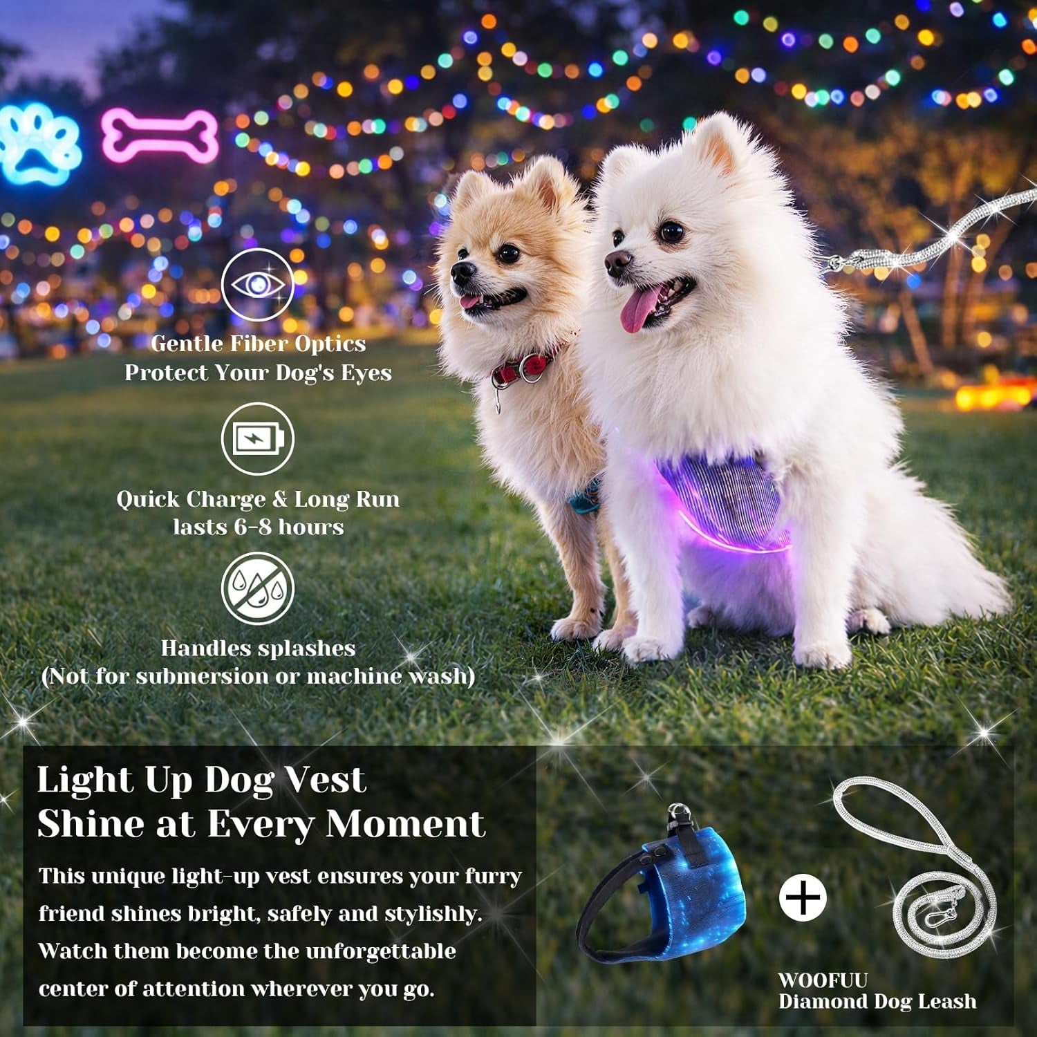 Light Up Fiber Optic Dog Harness with  Remote Control for Small Dogs/ Cats