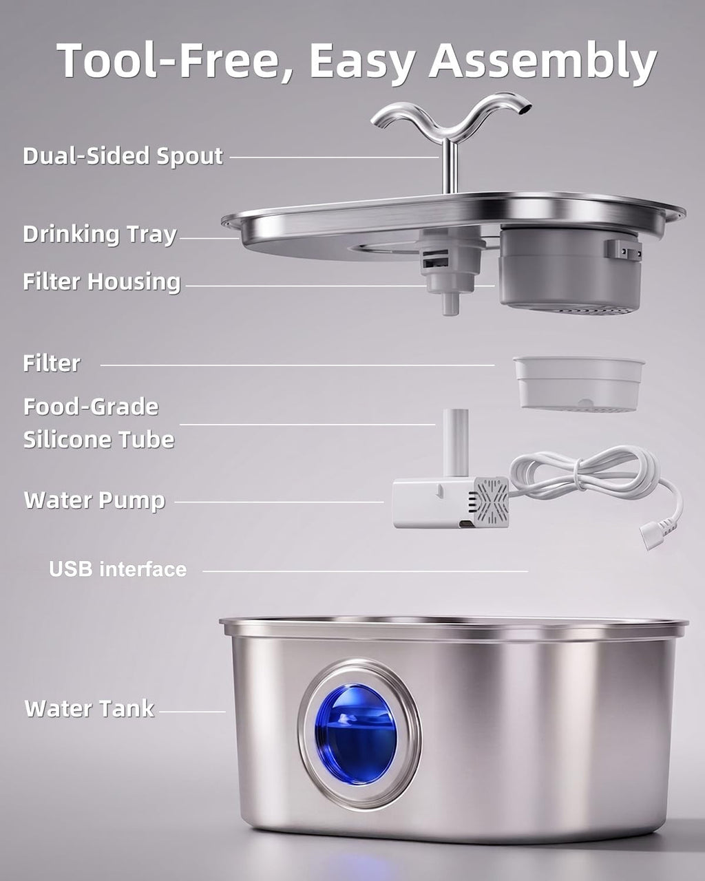 Stainless Steel Cat Water Fountain