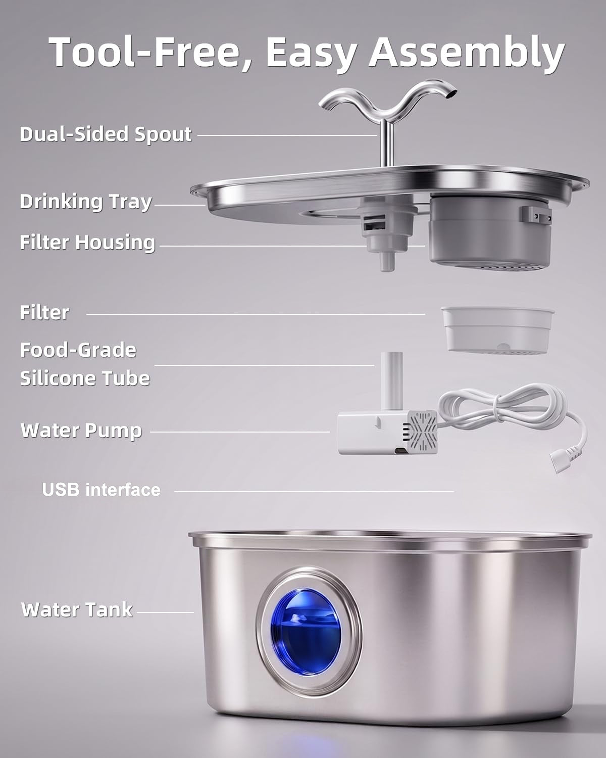 Stainless Steel Cat Water Fountain