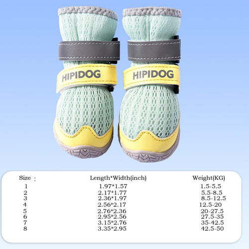 4PCS Dog Shoes With Reflective Rugged Anti-Slip Sole