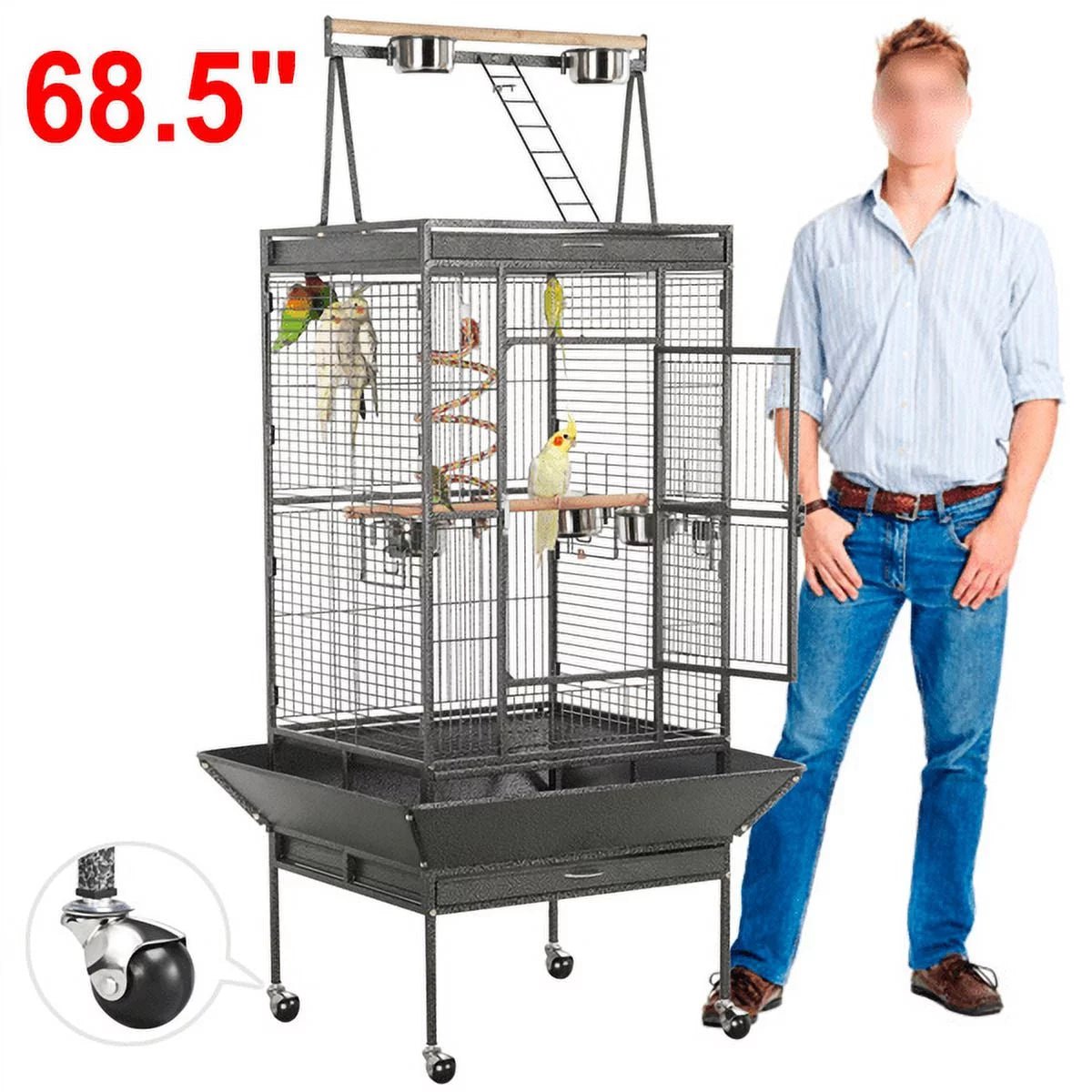 68.5'' H Metal Rolling Bird Cage