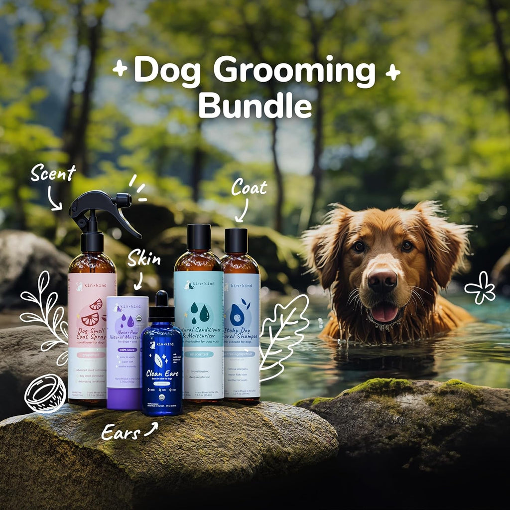 Charcoal Dog Grooming Bundle - Natural Shampoo Conditioner Skin Coat Care