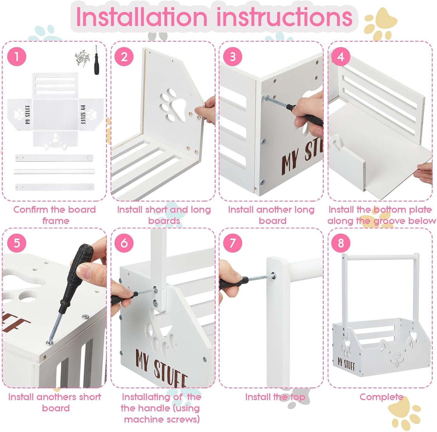 Wooden Storage Organizer with Toy Bin & Clothes Rack for Dogs (Pink/White)