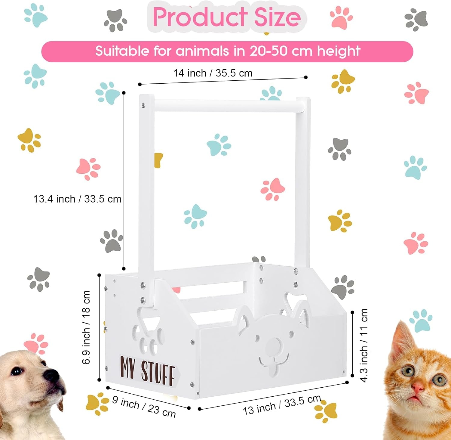 Wooden Storage Organizer with Toy Bin & Clothes Rack for Dogs (Pink/White)