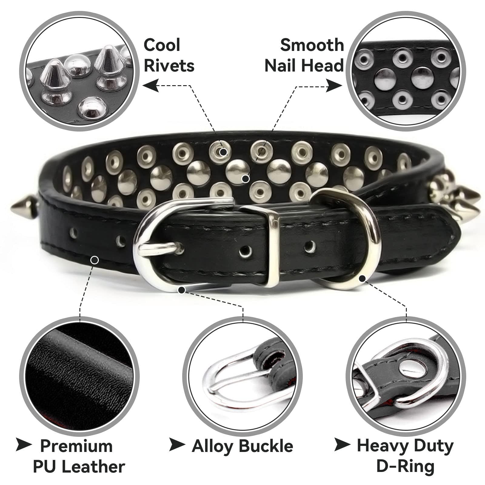 Adjustable Soft Padded Studded Puppy / Small Dog Collars