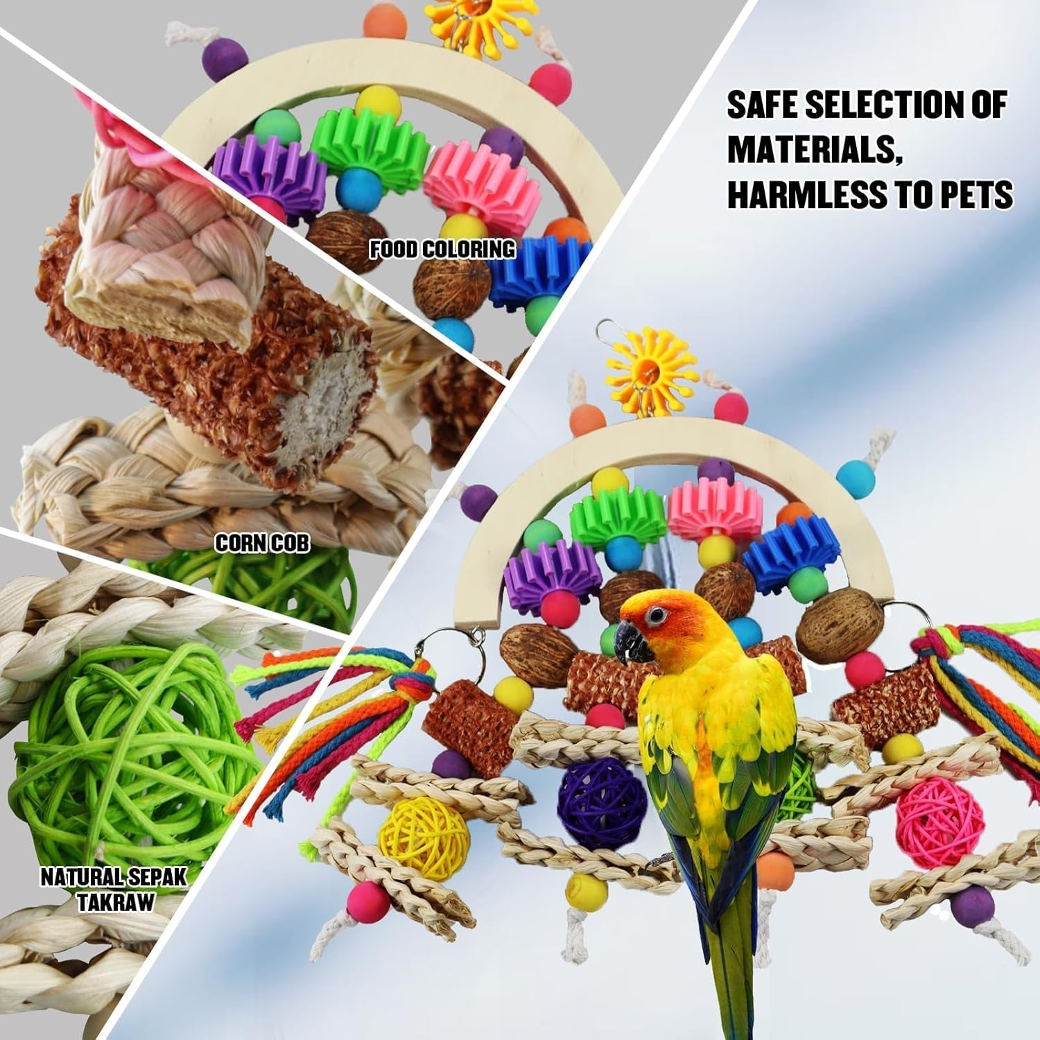 Natural Corncob & Wood Toys for Small -Medium Birds