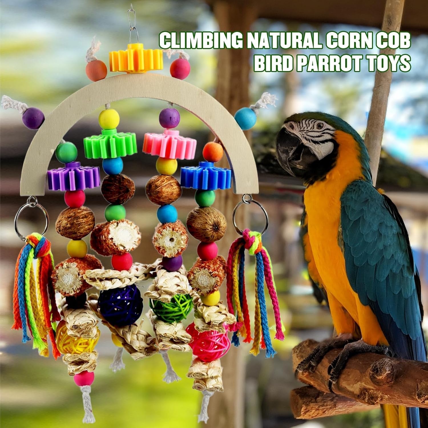 Natural Corncob & Wood Toys for Small -Medium Birds