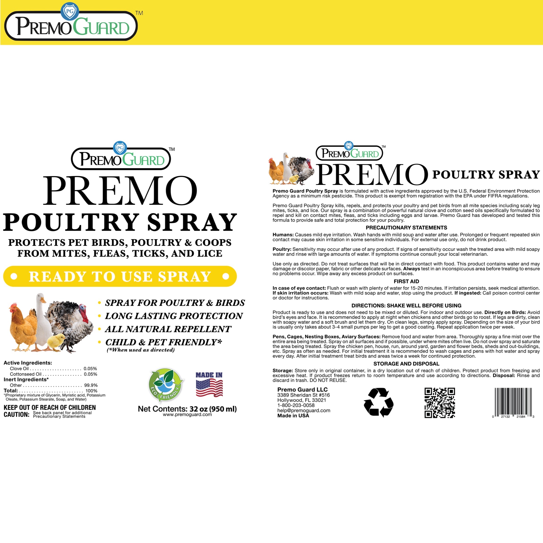 Poultry Spray | Plant Based Natural Non-Toxic | Premo Guard