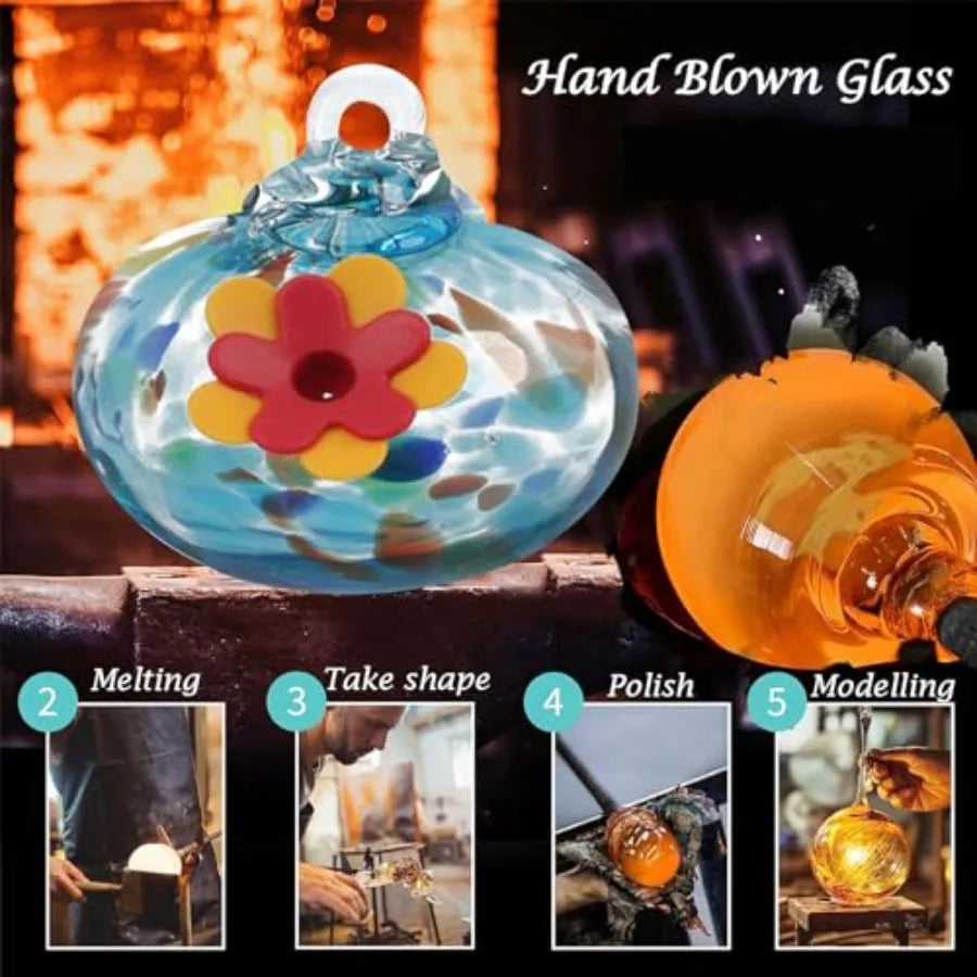 Hand Blown Glass Hummingbird Feeder