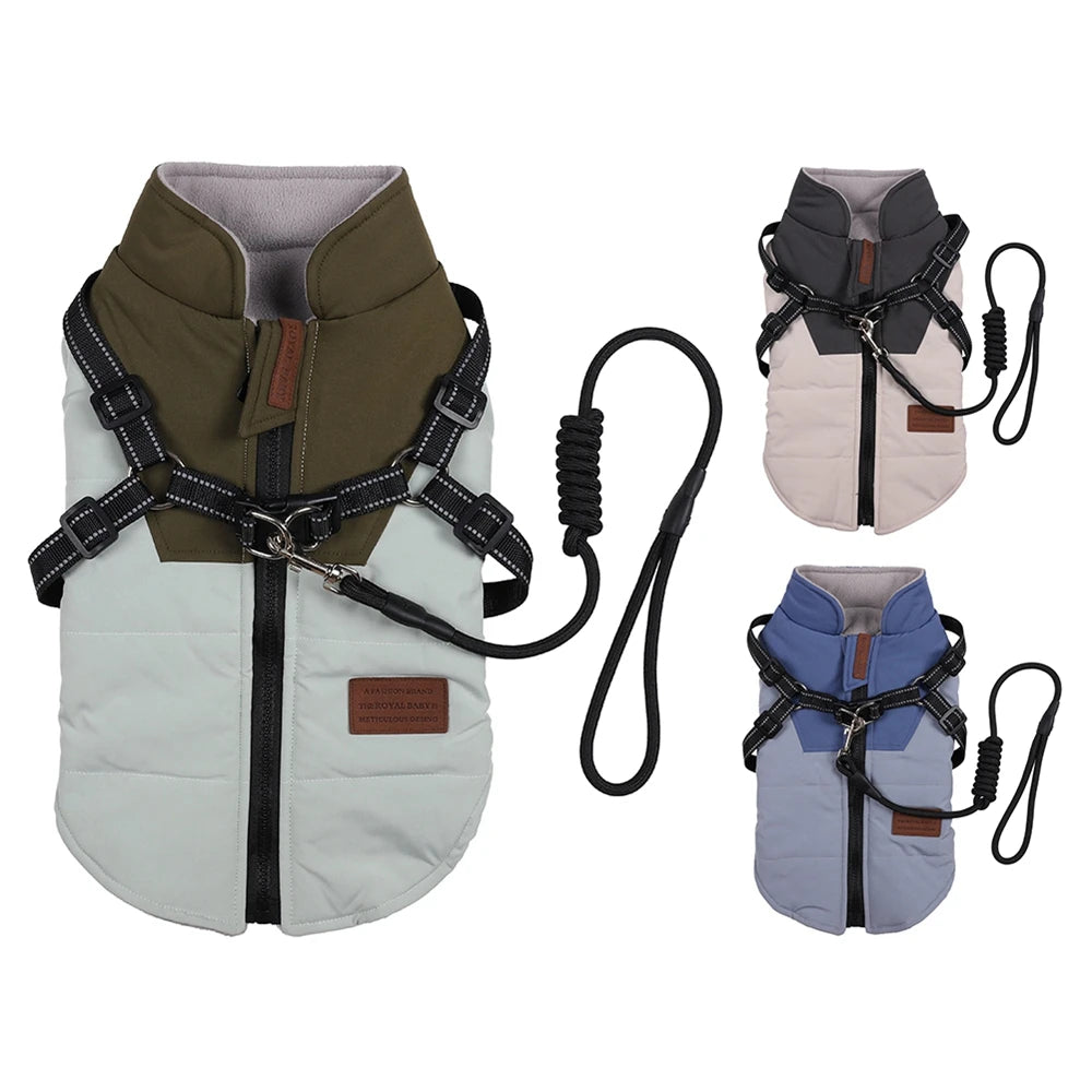 Waterproof Winter Dog Jacket With Harness