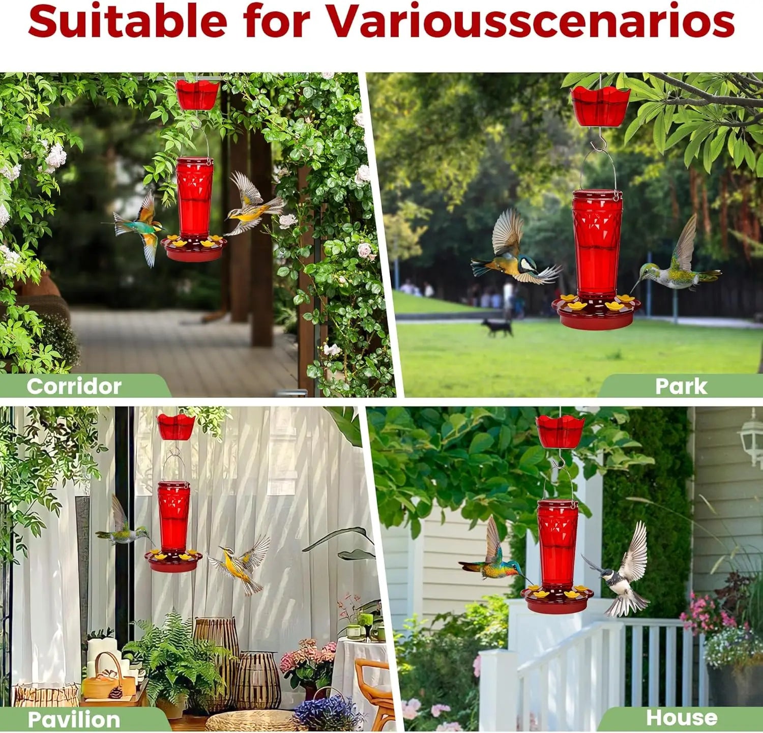2-Pack Glass Hummingbird Feeders