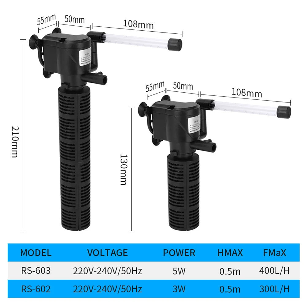 3 in 1 Mini Aquarium Filter Silent Aquarium Water Purifier Waterproof Aquarium Air Pump Submersible Water Purifier for Fish Tank