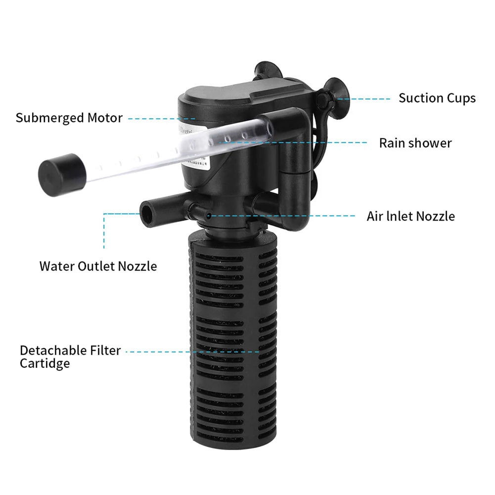 3 in 1 Mini Aquarium Filter Silent Aquarium Water Purifier Waterproof Aquarium Air Pump Submersible Water Purifier for Fish Tank