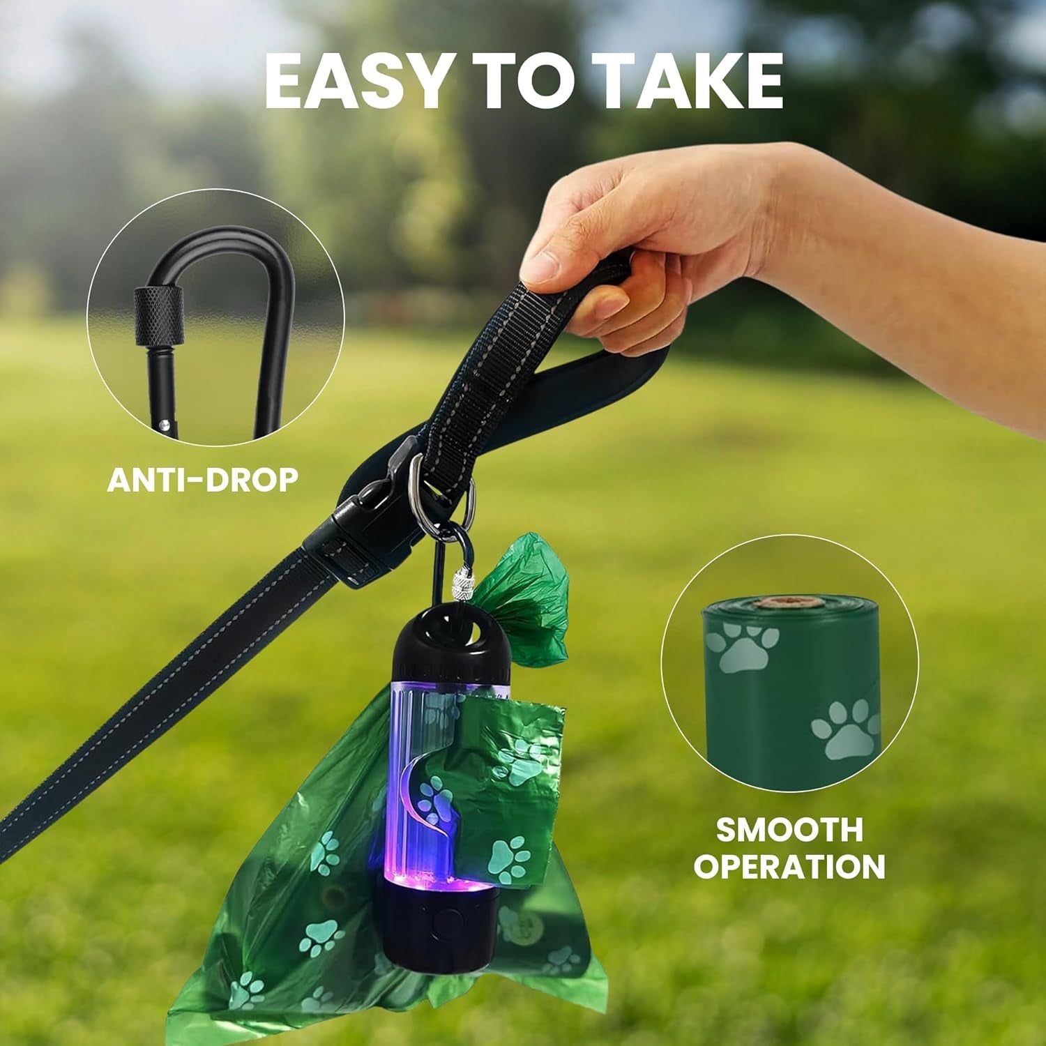 Poop Bag Dispenser with  Rechargeable LED Flashlight/ 45 Bags incl
