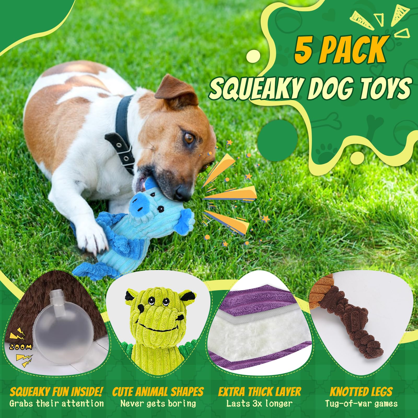 5 Pack Squeaky Dog Toys