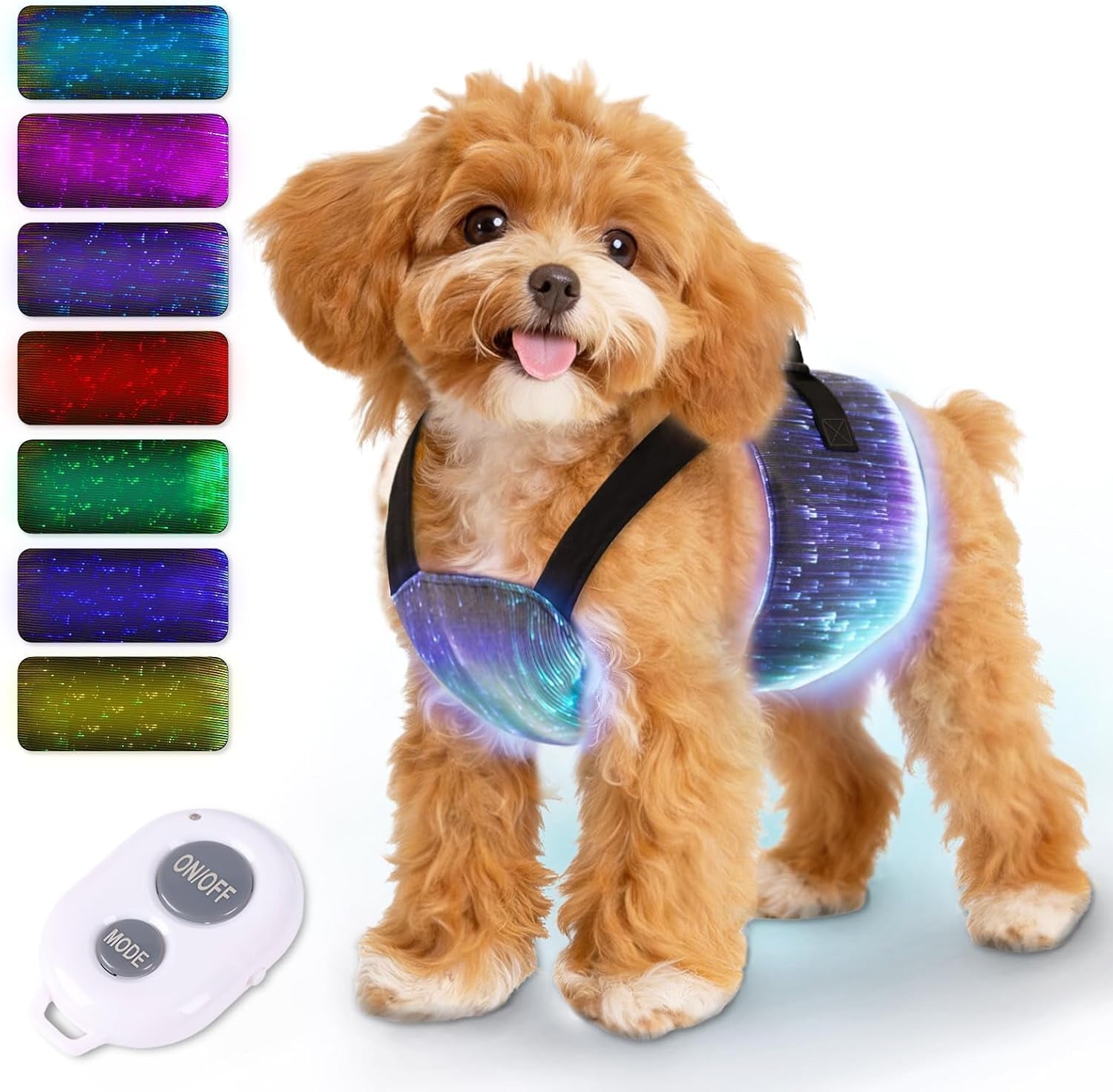 Light Up Fiber Optic Dog Harness with  Remote Control for Small Dogs/ Cats
