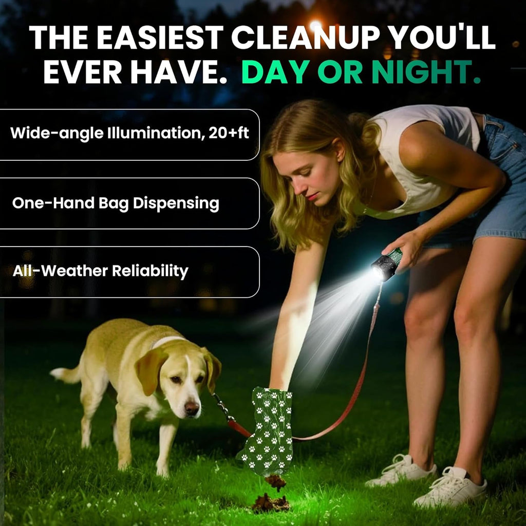 Poop Bag Dispenser with  Rechargeable LED Flashlight/ 45 Bags incl