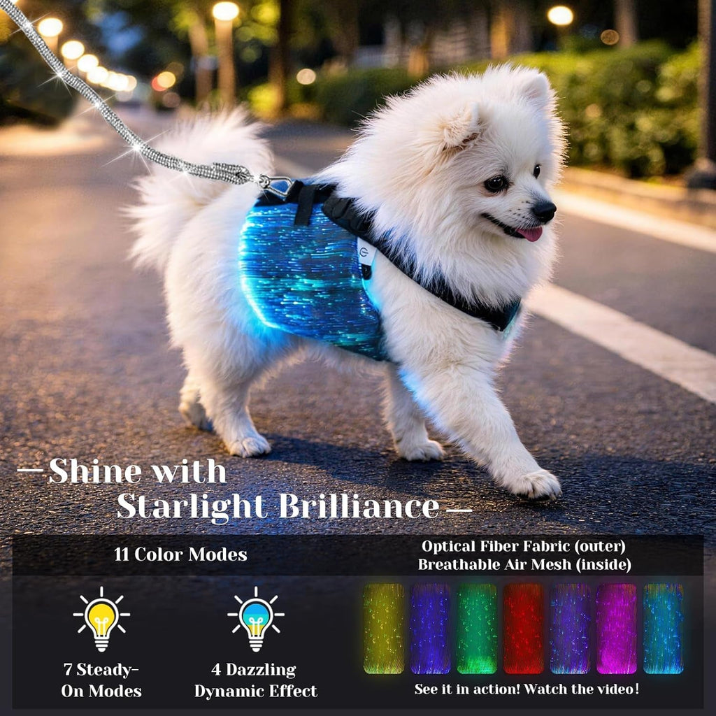 Light Up Fiber Optic Dog Harness with  Remote Control for Small Dogs/ Cats