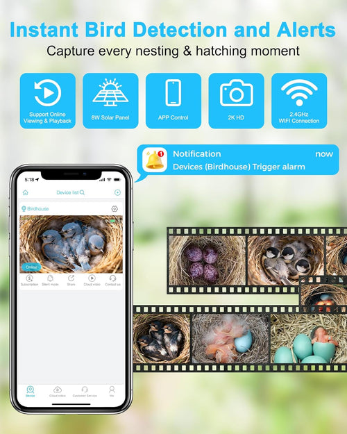 BlueBird House with WIFI Camera with Motion Detection