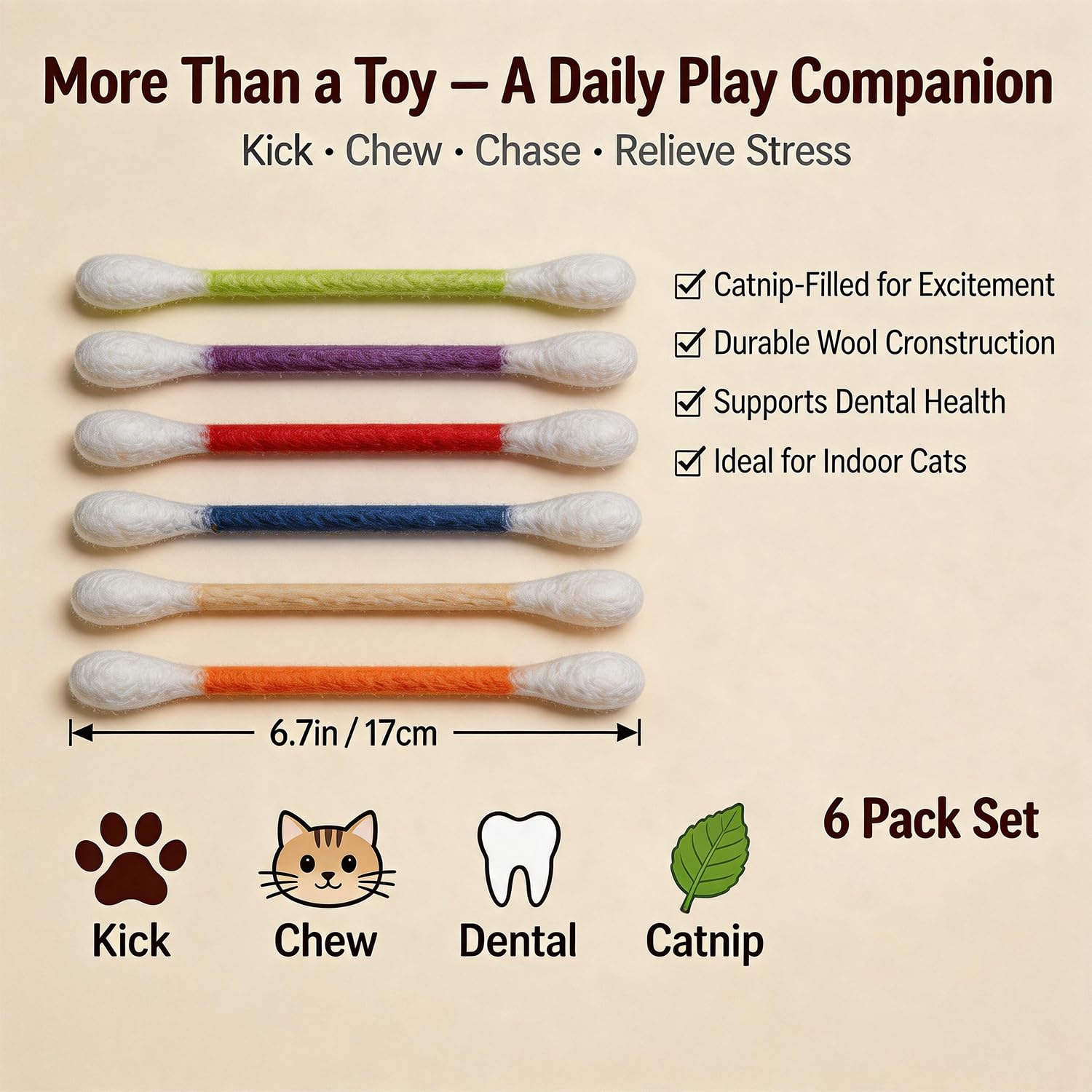 6Pack Cotton Swabs Cat Toys With Catnip