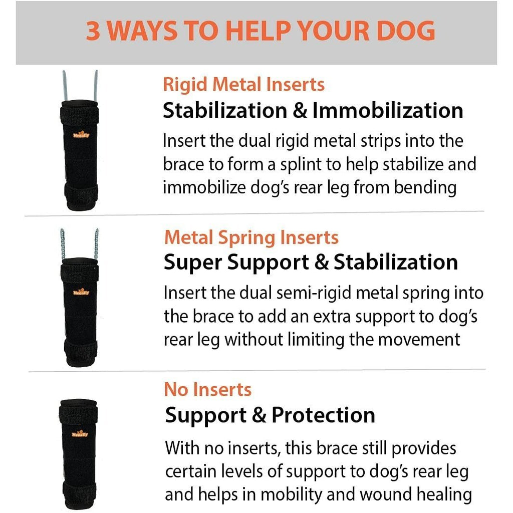 3-in-1 Dog Leg Brace - Rigid and Spring Inserts | Safety Reflective Straps [Long Version] (Pair)