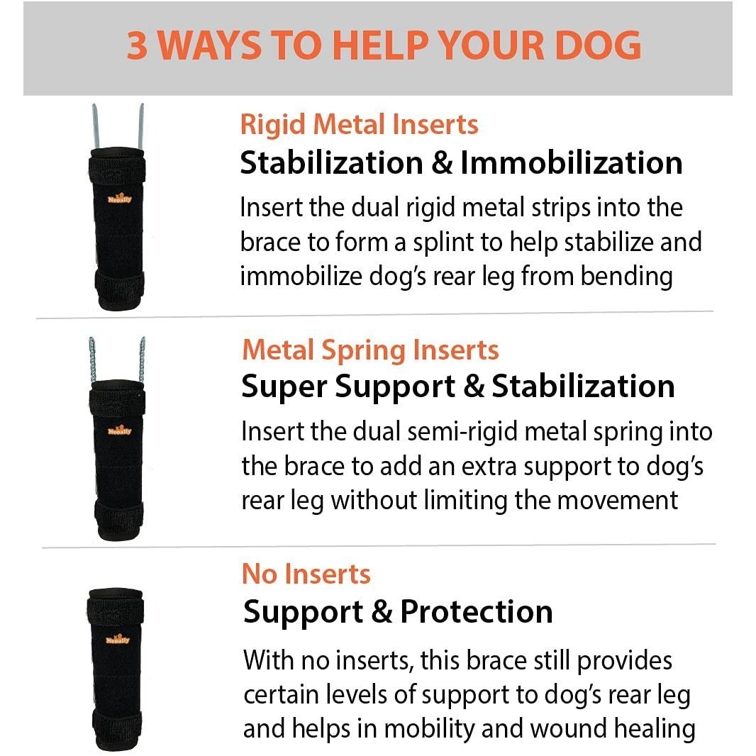 3-in-1 Dog Leg Brace - Rigid and Spring Inserts | Safety Reflective Straps [Long Version] (Pair)