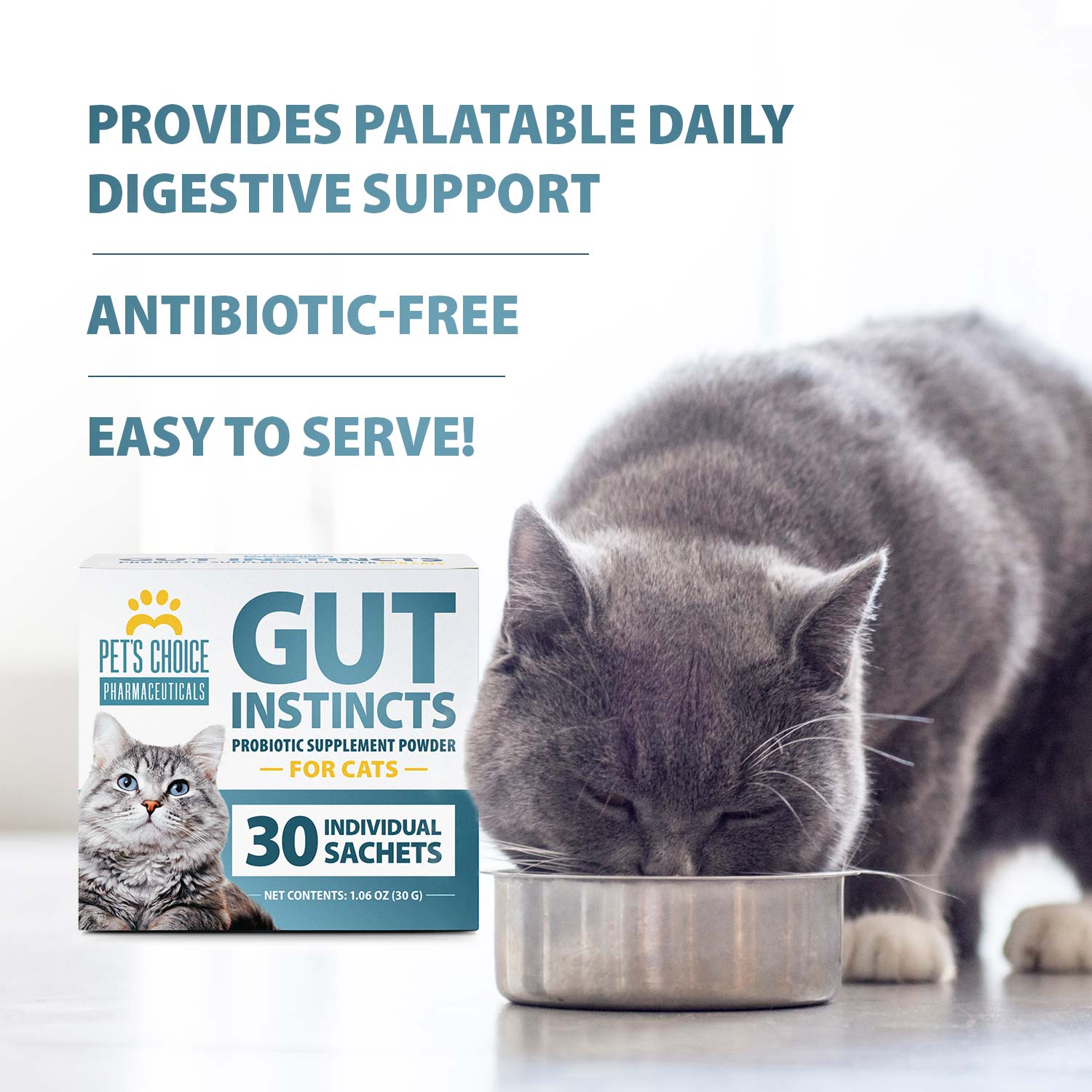 Probiotic Supplement for Cats, 30 Powder Packets, Made in USA