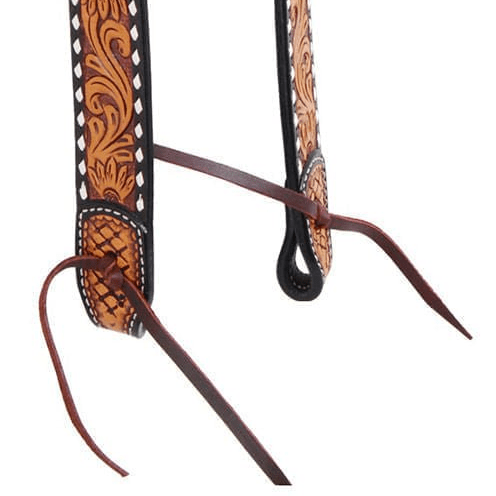Rafter T Tooled Sunflower with Buckstitch One Ear Headstall for Horses