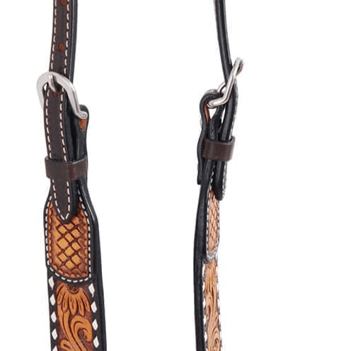 Rafter T Tooled Sunflower with Buckstitch One Ear Headstall for Horses