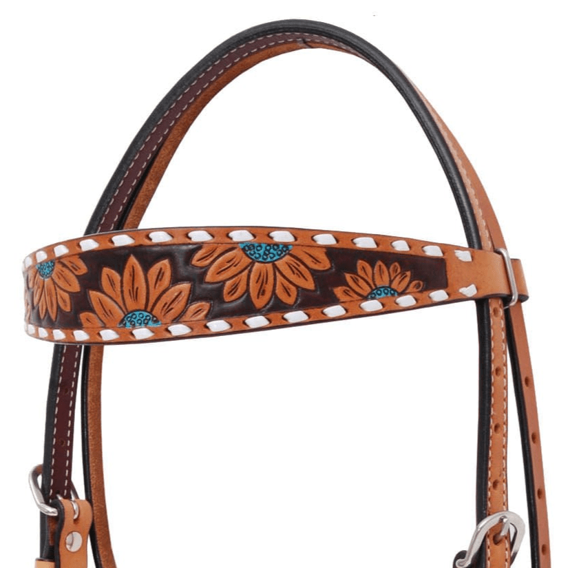 Rafter T Turquoise Sunflower Browband Headstall for Horses