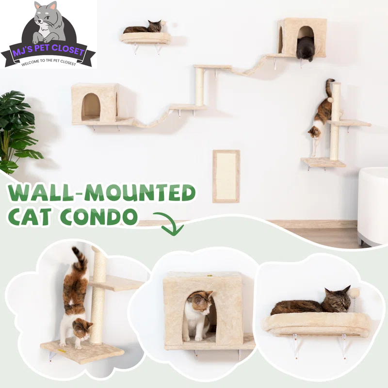 7-Piece Wall-Mounted Climbing Tower for Cats