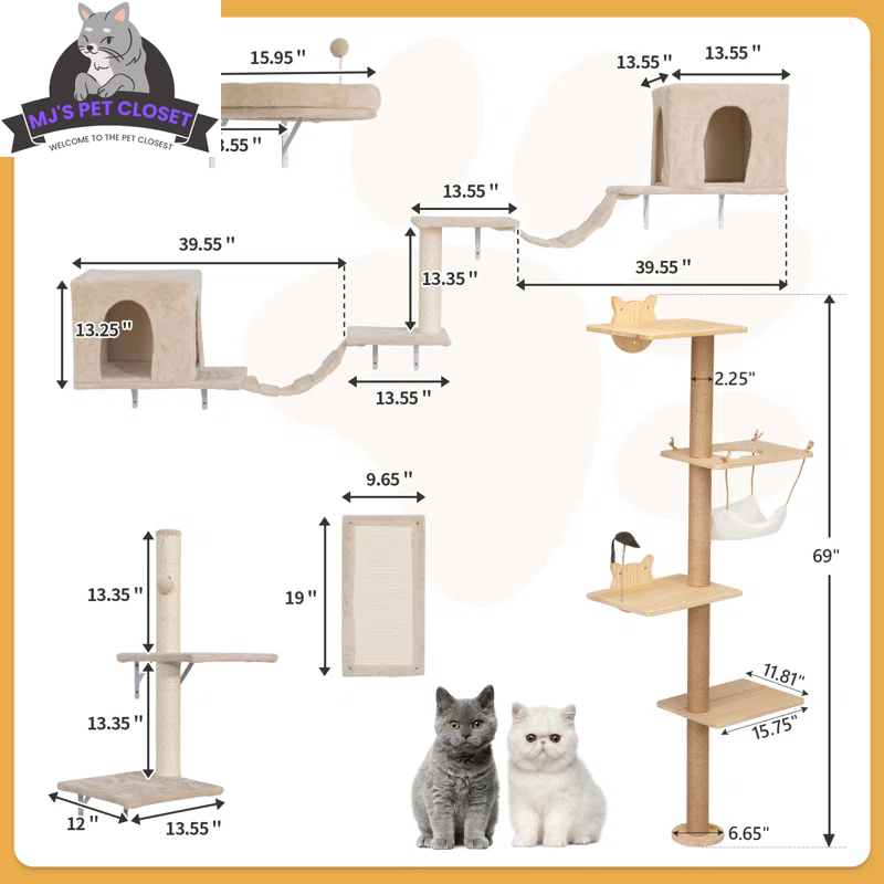 7-Piece Wall-Mounted Climbing Tower for Cats